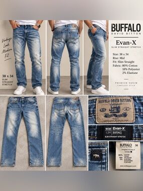 Vintage Buffalo David Bitton Evan-X Slim Straight Jeans Y2K early 2010s